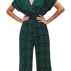 Elegant Dark Green Polka Dot Jumpsuit